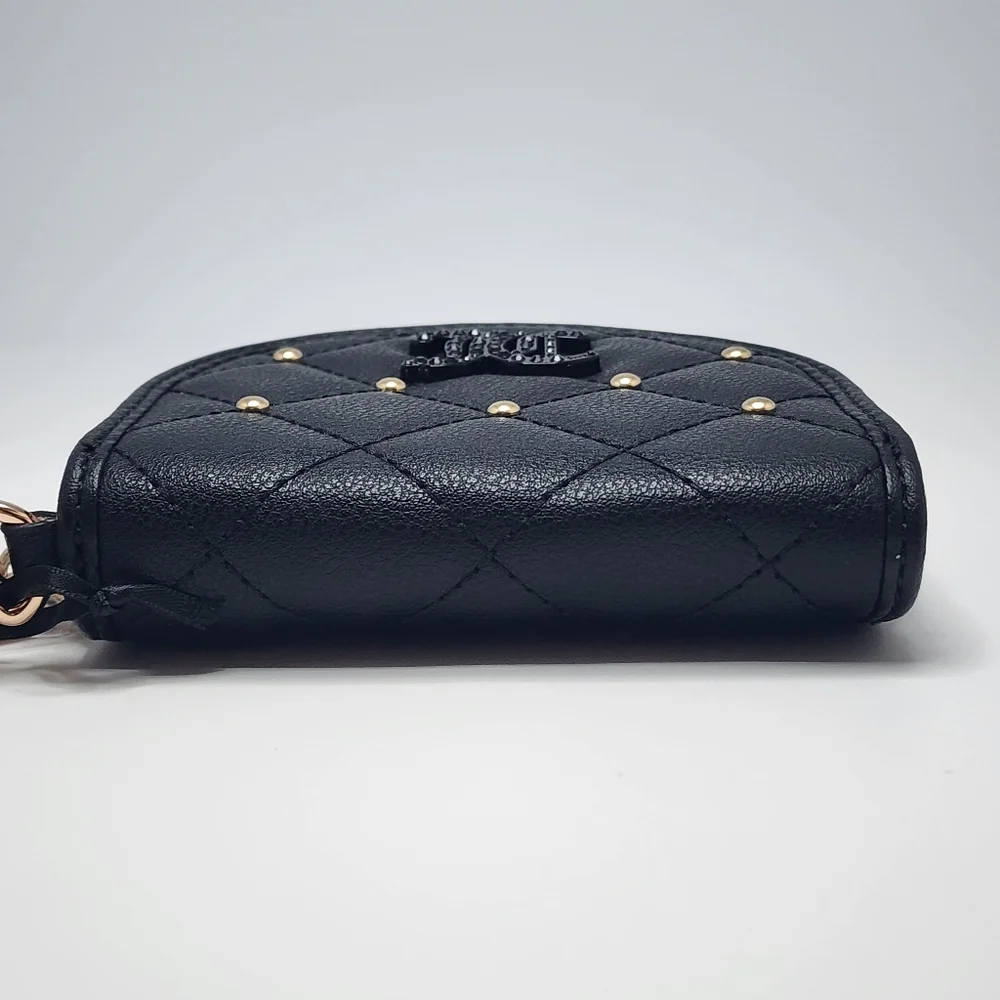 Juicy Couture Black Quilted Coin Purse with Mirror NWT Gold Studs & JC Logo